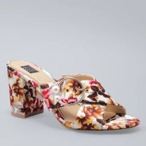WHITE HOUSE BLACK MARKET l Floral Satin Cross Band Mules Faux Pearl Sandal 7